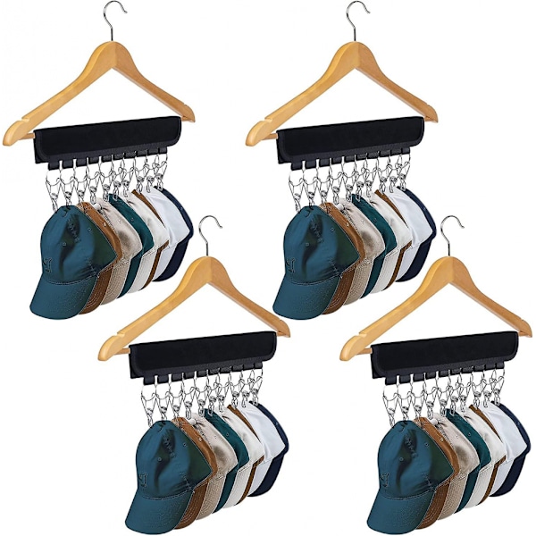 Hat Rack 4 Pakke 10 Hat Opbevaringsklips, Gave (Sort)
