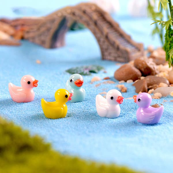 7 STK Søde Mini Harpiks Gule Ande Ornament Miniature Figurer Små