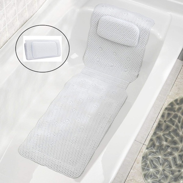 Badmatta med fullt kroppsskydd med badkudde, 3D Air Mesh Spa badkarskudde, med halkfria sugkoppar (125 * 36CM)