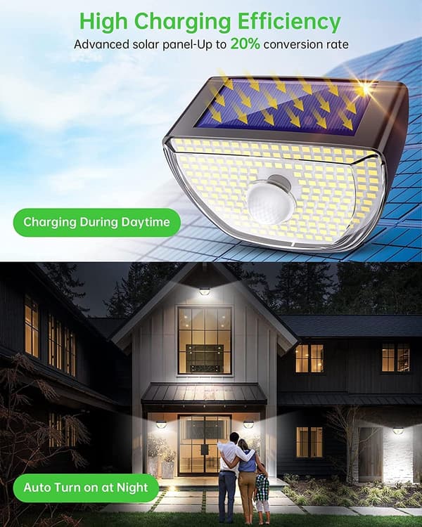 Utendørs solcellelys, 200 LED utendørs spotlight bevegelsessensor IP