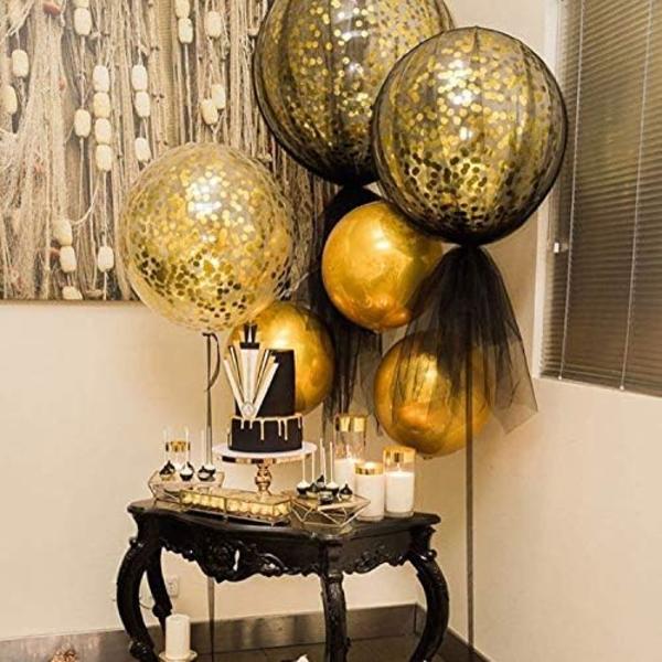 36 tommer kæmpe konfettiballoner, kæmpe latexballon med guldkonfetti (premium heliumkvalitet) Pkg/6 latex glitterballoner til fest/ fødselsdage/bryllup