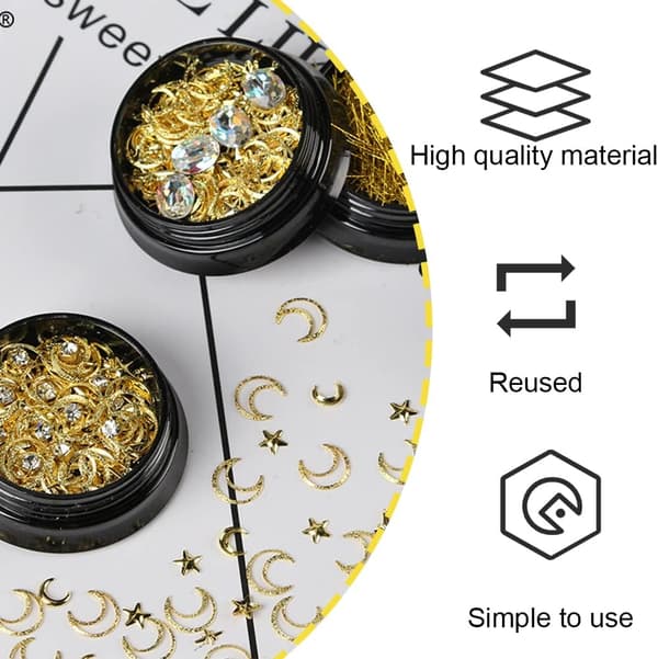 Måne Stjerne Neglekunst Stud Assorteret Hul Måne Stjerne Negle Stud Guld