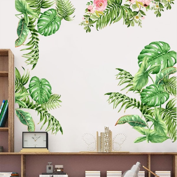 Trooppiset lehdet seinätarra Vihreä palmulehti seinätarra Kukkakasvit Seinäkoristelu