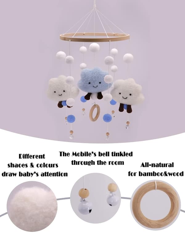 Mobiler til barneseng Rotasjonsmutter Mobiler til barneseng i taket for babyjenter Cloud Bell