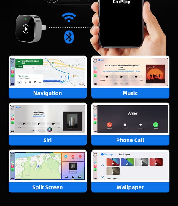Trådløs CarPlay-adapter til iPhone, konverterer kablet til trådløs Apple CarPlay-adapter, Mini USB til bil