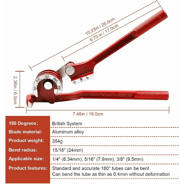 180 graders manuel rørbøjer 1/4\" 5/16\" 3/8\" Professionel rørbøjer til kobber, aluminium, stål og messingrør (metrisk)