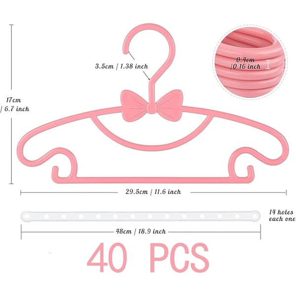 40-pack Barnhängare, 4 Färger, 28,5 cm Längd, Halkfria Hängare med Krokar, Utrymmesbesparande Design, Perfekt för Förvaring i Sovrumsgarderoben.