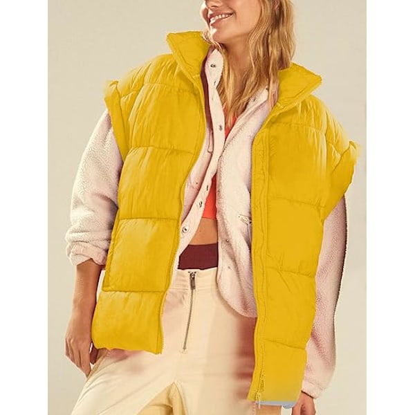 (M) Naisten Talvi Crop Puffer Liivi Kevyt Lämmin Flysleeve Seisova Kaulus Pehmustettu Puffy Takit Takit Taskuilla
