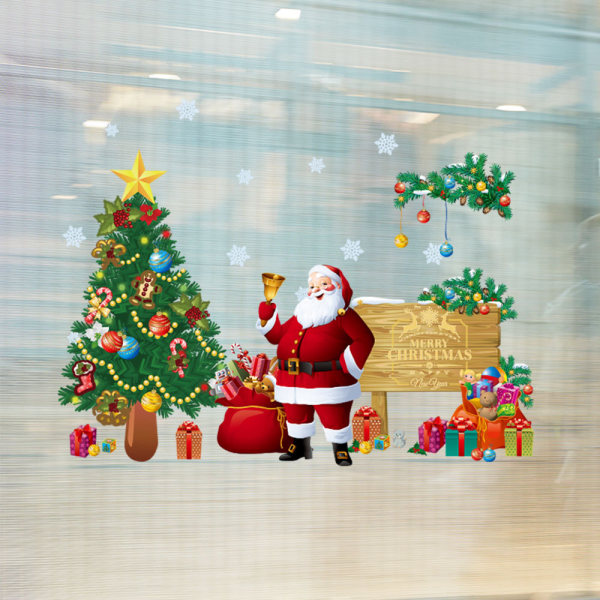 1 stk Merry Christmas Tree Santa Vegg Vindu Klistremerke Decal Xmas Shop Home Decor