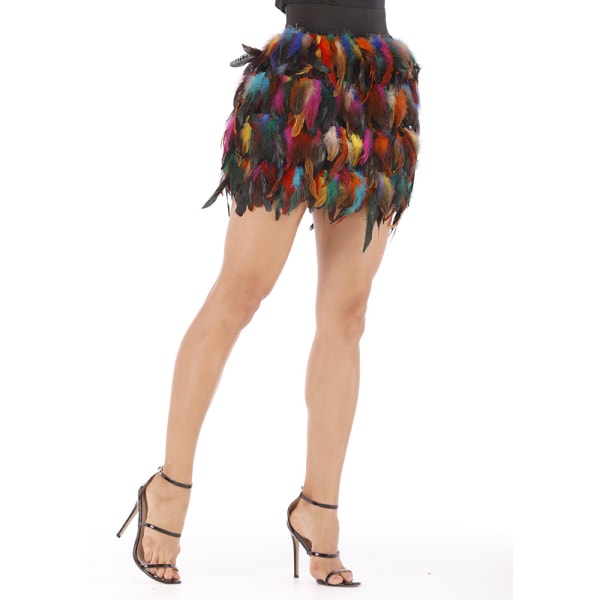 Kvinnors Faux Feather A Line Minikjol（Färg-M）