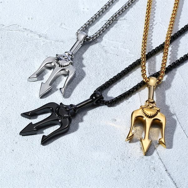 Poseidon Trefork Vedhæng Rustfrit Stål Antik Grækenland Amulet Halskæde til Mænd