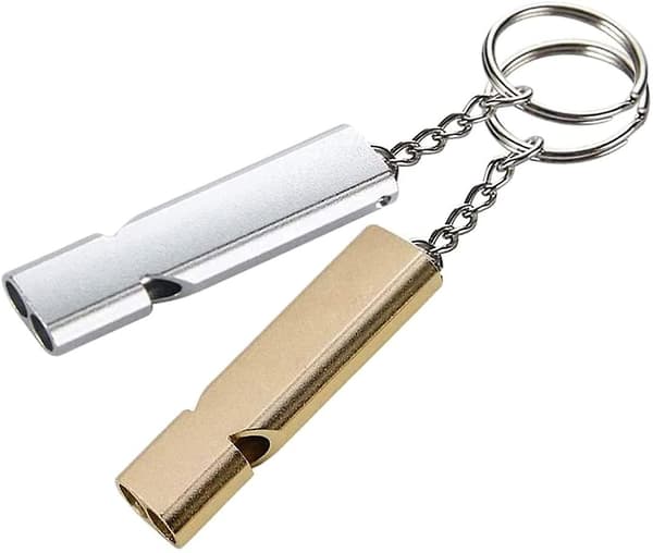 2-pack nödvisselpipa, guld och silver dubbelrör utomhus överlevnad visselpipa