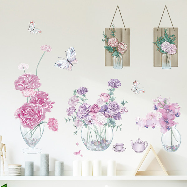 En uppsättning väggdekaler blommor i vas fjärilar väggdekal W