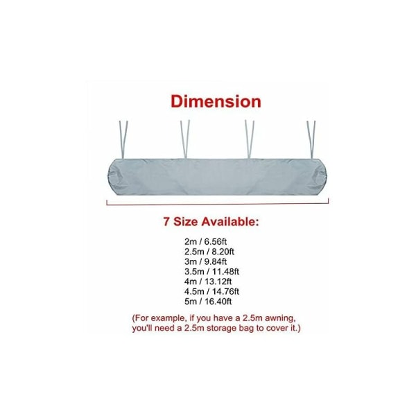 Markiseovertræk, 2m Grå Vandtæt og Støvtæt Manuelt Indtrækkeligt Markiseopbevaring