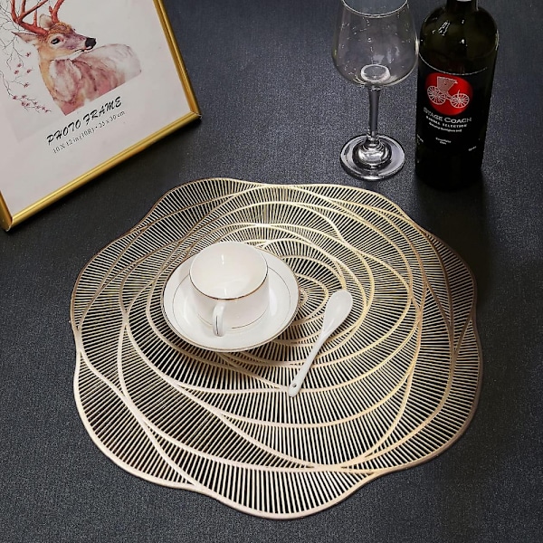 Set med 6 vaskbare PVC-brikker, vinyl runde, jul, bryllup, middag,