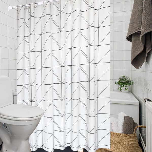 1 Nordisk Duschdraperi Vit Triangel Linje Badrum Duschvägg