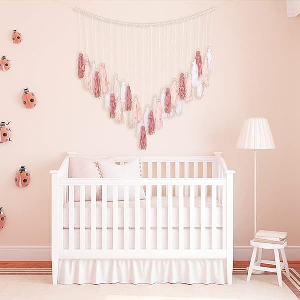 Stor Makramé Väggbonad Boho Heminredning, Blush Rosa Tofs Vägg