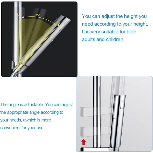 Utskiftbar hånddusjholder, dusjhodeholder, 18-25 mm diameter justerbar, krom ABS (sølv)