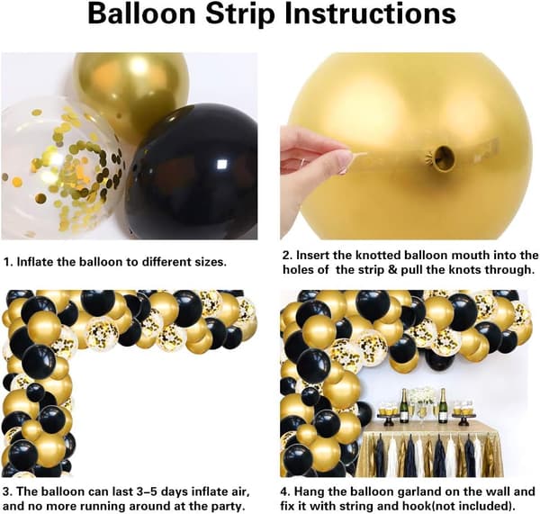 Sort og guld ballonbue guirlande sæt med sort guld konfetti