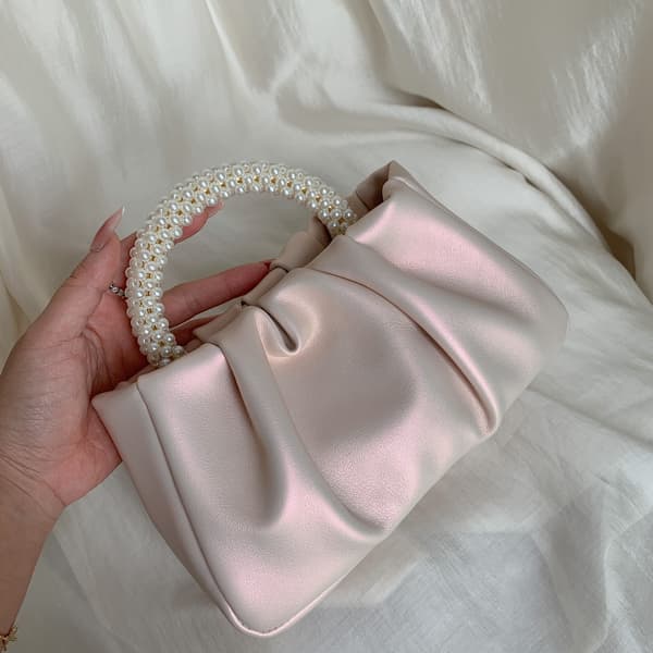 Aftenpung Perle Håndtasker Blød Læder Ruched Taske Brude Clutch