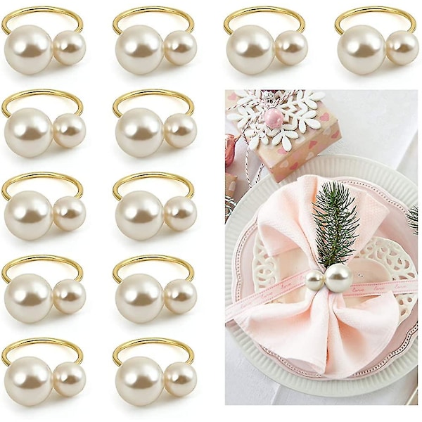 Napkin Rings,set Of 12 Pearl Napkin Rings, Gold Napkin Ring Holders For Formal Or Casual Dinner