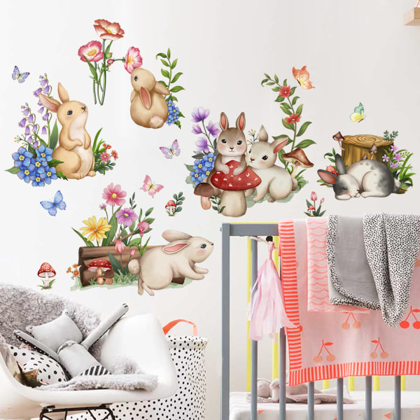 A set of Rabbit Flowers Mushrooms Wall Sticker Wall Sticker