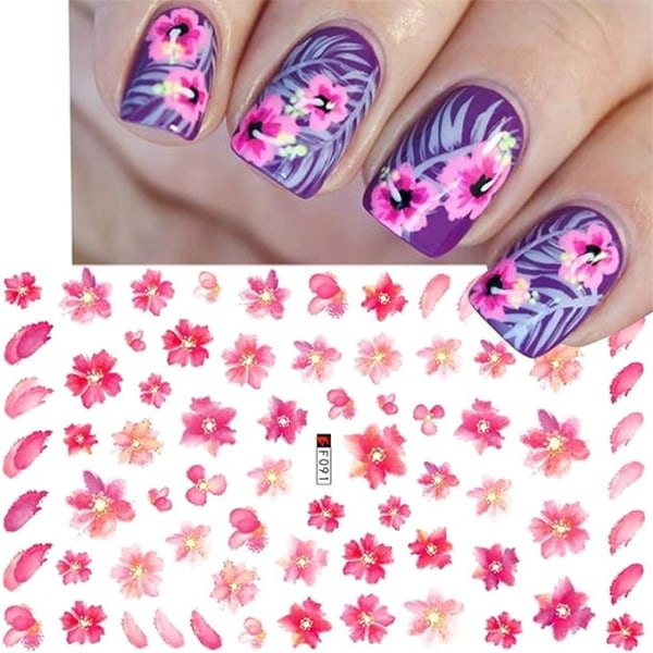 3Sheets Blomster Negle Stickers Spring Sakura Nail Art Decals Sommer Negle Design