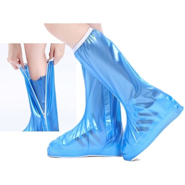 Blue Portable Lengthen Shoes Cover Zippered Boots Protectors Wate