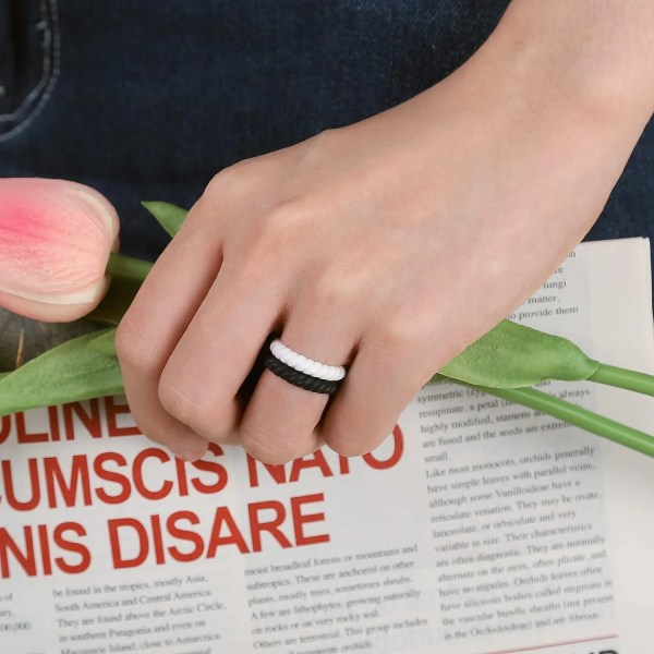 Silikonvigselring för kvinnor, tunn och staplingsbar flätad gummiband, giftfri, hudvänlig 8-pack