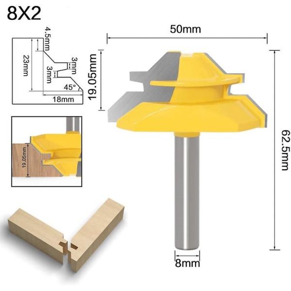 8mm 45 Degree Interlocking Lock Miter Router Bit Slotting Cutter 51mm Diam