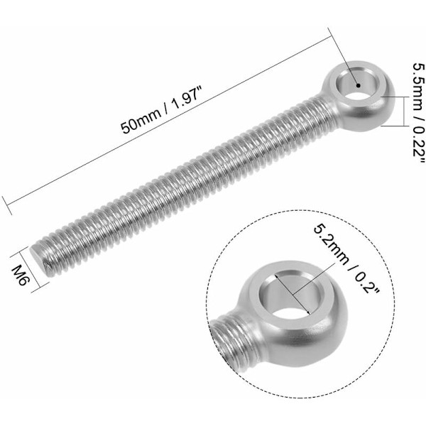 10 st M6 x 50 mm Öglebult Öglemutter Öglebult 304 Rostfritt Stål