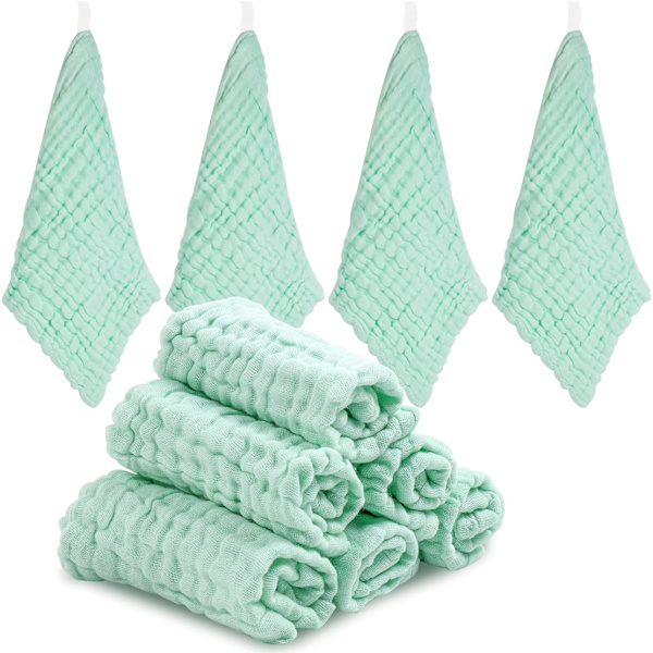 10 stk. Baby Muslin Vaskeklude, 100% Økologisk Bomuld, Genanvendelige Baby Ansigtshåndklæder, 30 x 30 cm Ekstra Bløde Vaskbare Vaskeklude til Nyfødt Hud (Grøn)