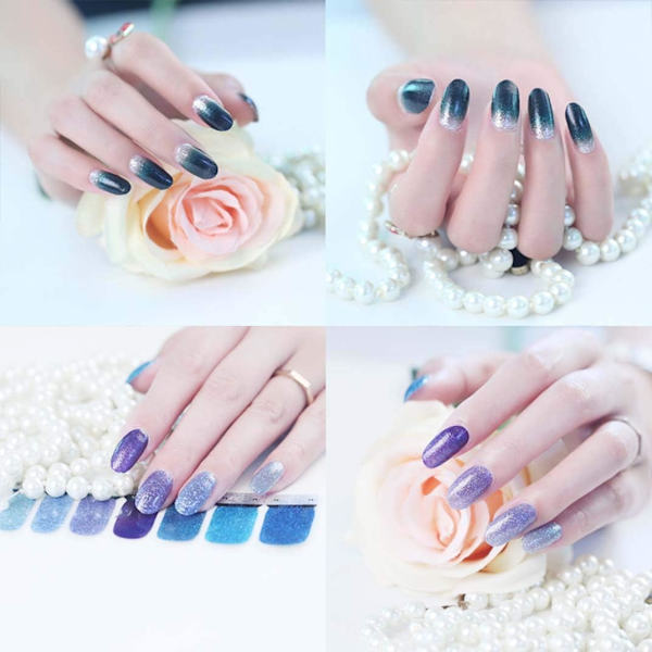14 ark nagelklistermärken glitter gradientfärg glans full wraps P