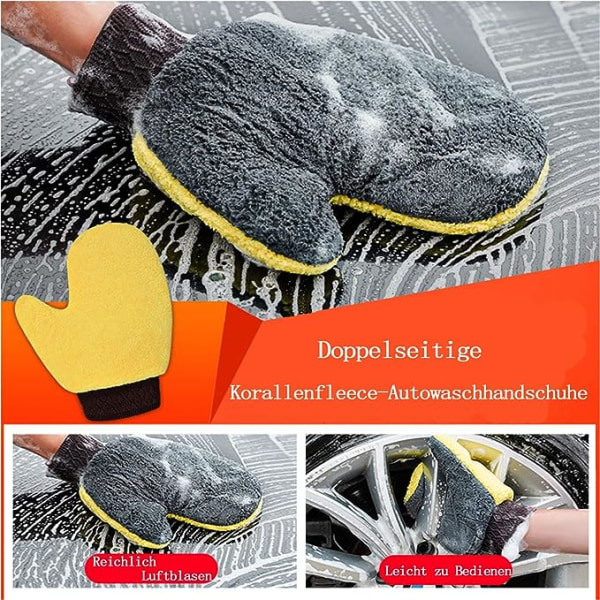 Dobbeltsidet mikrofiber vaskehandske til bilvask, anti-ridse fnugfri koral fleece vaskehandske til bilpleje, vaskehandske til bil til genstridigt snavs