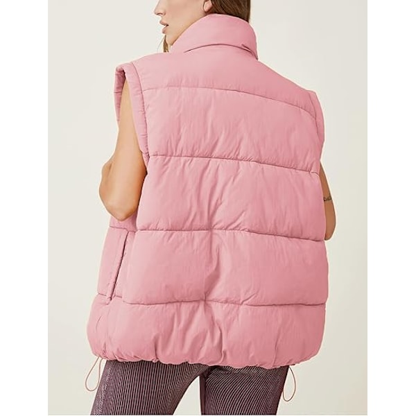 (M)Dunjacka Väst Kvinnor Zip Up Ärmlös Vinter Casual Stå Krage Vadderad Nedjacka Kappa med Fickor