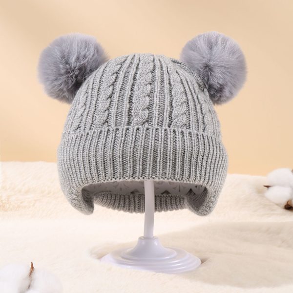 Strikket børne hue varm fleece baby hue (grå)