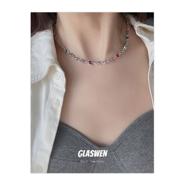 Ladies Colorful Heart Zircon Clavicle Chain