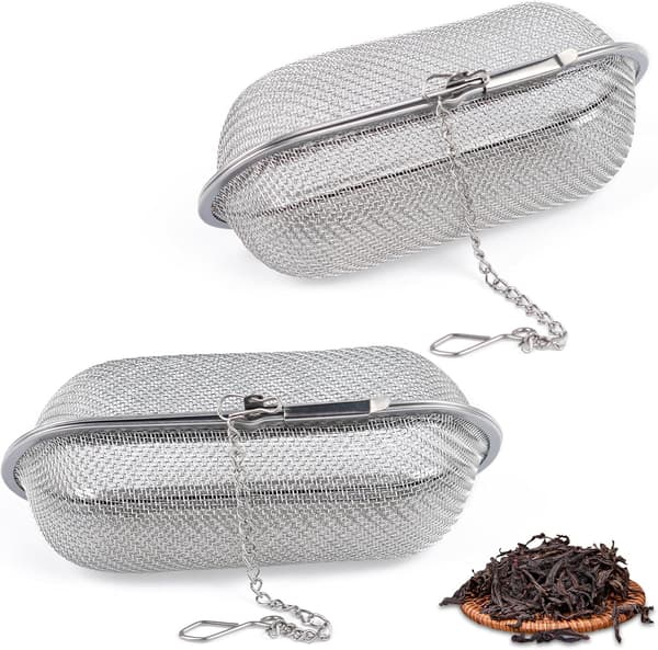 Pieces Te-si i rustfrit stål, te-infuser til løs te, fin te-si med kæde, krydderi-si, urtete-filter, til løs bladte a