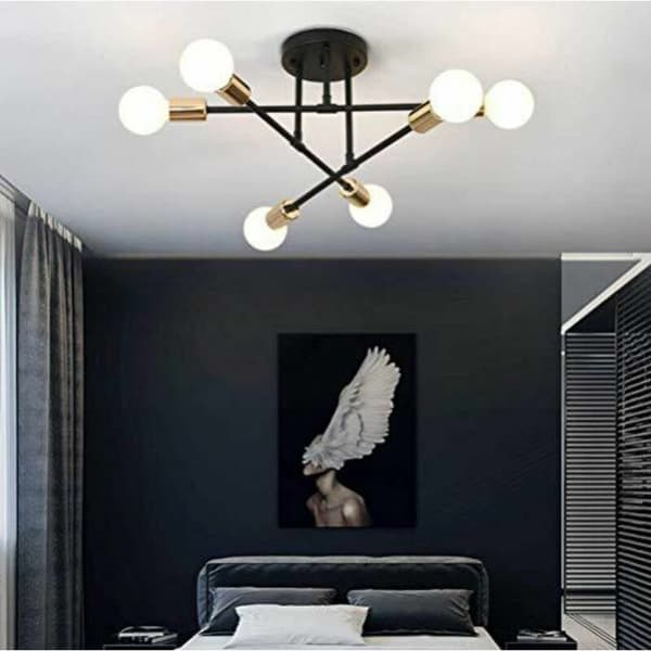 Moderne taklampe, retrolampe 6 lys, E27 industriell pendel