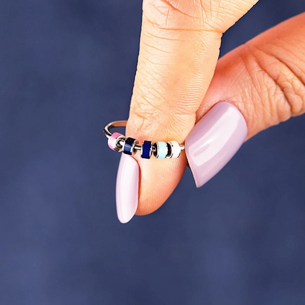 Justerbar snurrande emalj fidget ring, ångest ring för kvinnor flickor med pärlor spinner