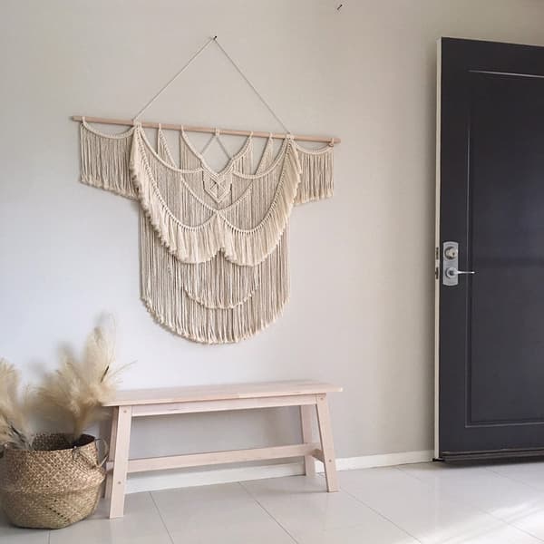 Makrame Veggteppe Håndvevd Bohemsk Stil Dekorasjon,70*70cm