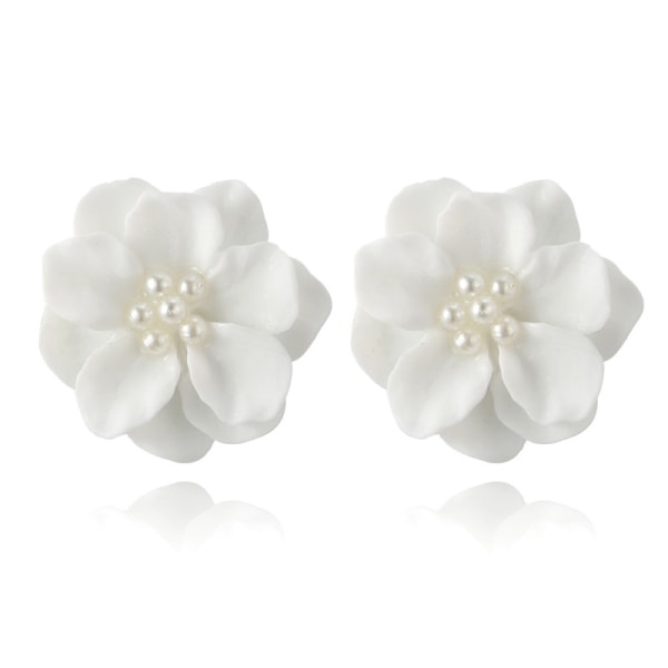 Fashion Clip on øreringe Simple White Camellia Flower Simulated P
