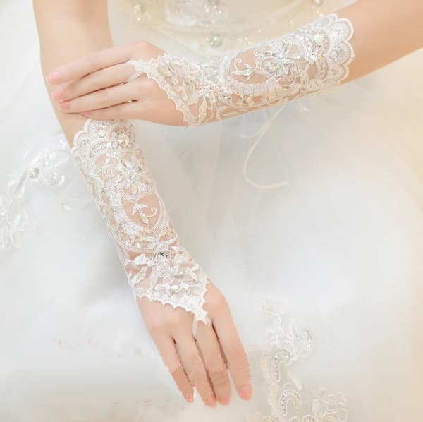 Eleganta brudhandskar/vantar spets strass fingerlösa prydda