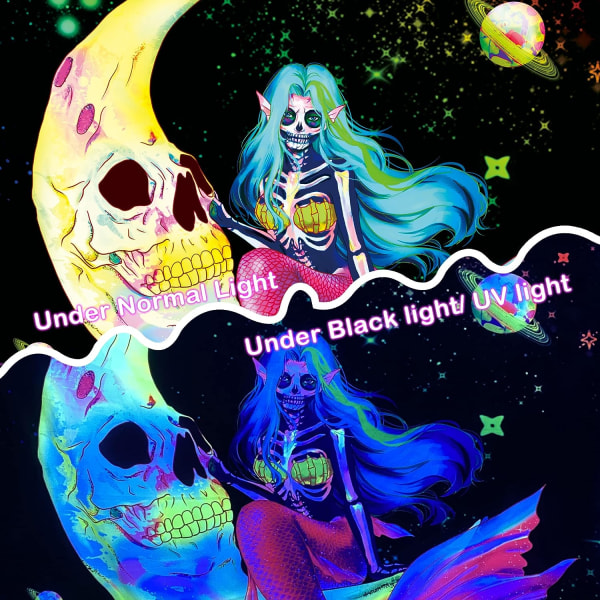 Skull Mermaid Moon Tapestry UV Active Blacklight Psychedelic Spac