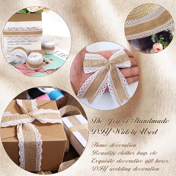 Rullar av Spets Juteribbon, Vit Burlap Ribbon, Rustik Dekoration - Jute Burlap Rulle, Perfekt för Hantverk, Bröllop, Presentinslagning