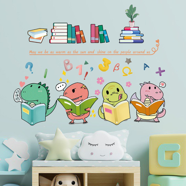 A Set of 4 Little Dinosaurs Reading Wall Sticker Wall Sticker