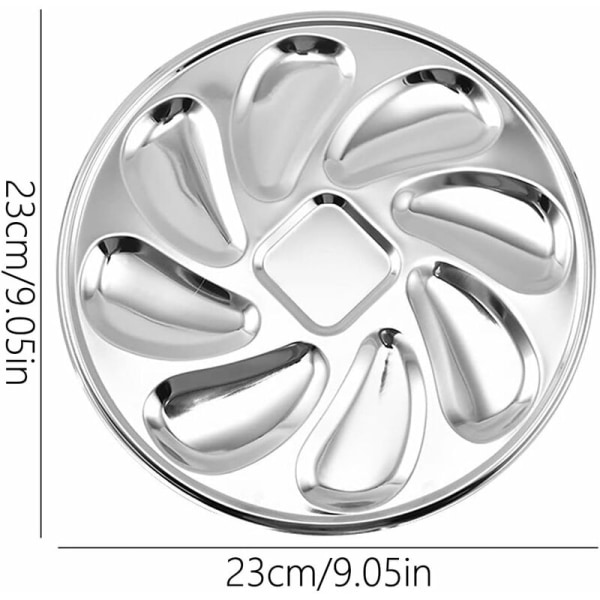 Østersfad, 2 stk. Rustfrit stål Østersfade Holdbar Skalformet Østersfad Østersbeholder med 8 citron Østerssauce slots（23cm）