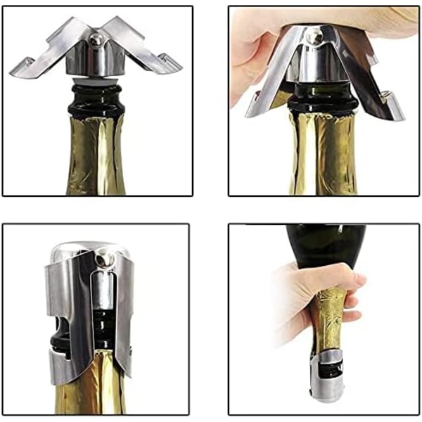 3 stk. Champagneprop, Champagneprop i rustfrit stål, Mousserende vin, Ingen skarpe kanter, Ingen lækager, Ingen spild