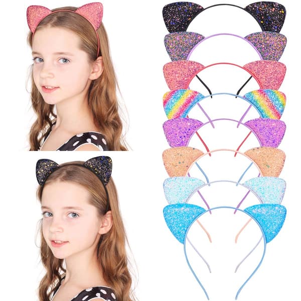 Glitter Cat Ears Hodebånd 8 stk. Kitty Hodebånd for Jenter og Kvinner