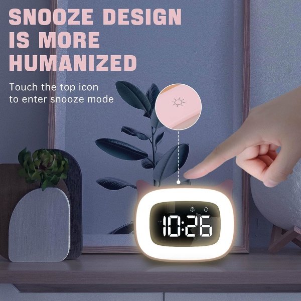 Digital klocka för barn, rosa kattklocka, vacker klocka med